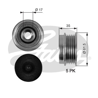 Слика на механизам за слободен од на алтернатор GATES DriveAlign® OAP7033 за VW Passat 5 Sedan (3b3) 1.6 - 102 коњи бензин