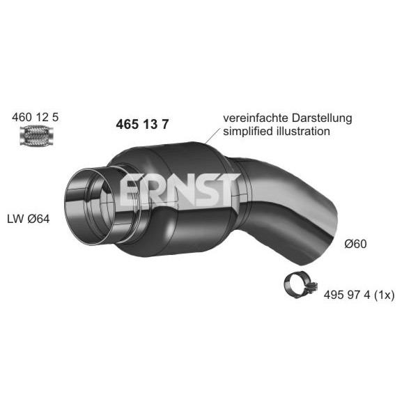 Слика на панцир цевка, издувен систем ERNST 465137 за BMW 1 F21 116 d - 116 коњи дизел