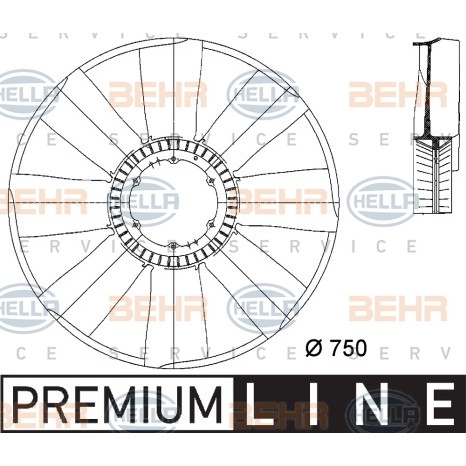 Слика на перка, вентилатор за радиатор HELLA BEHR  SERVICE  PREMIUM LINE 8MV 376 733-081 за камион Mercedes Actros 1996 1843 S, 1843 LS - 428 коњи дизел