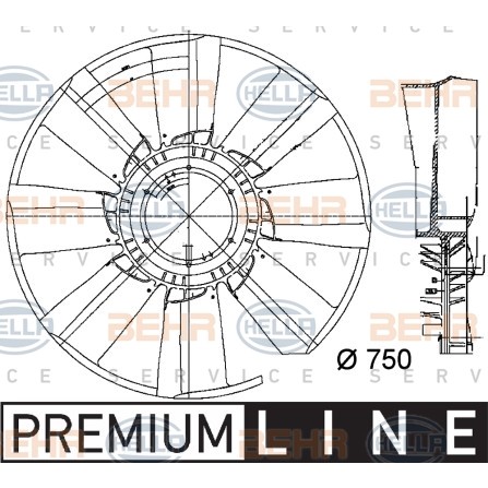 Слика на перка, вентилатор за радиатор HELLA BEHR  SERVICE  PREMIUM LINE 8MV 376 756-081 за камион Mercedes Actros 1996 1843 S, 1843 LS - 428 коњи дизел