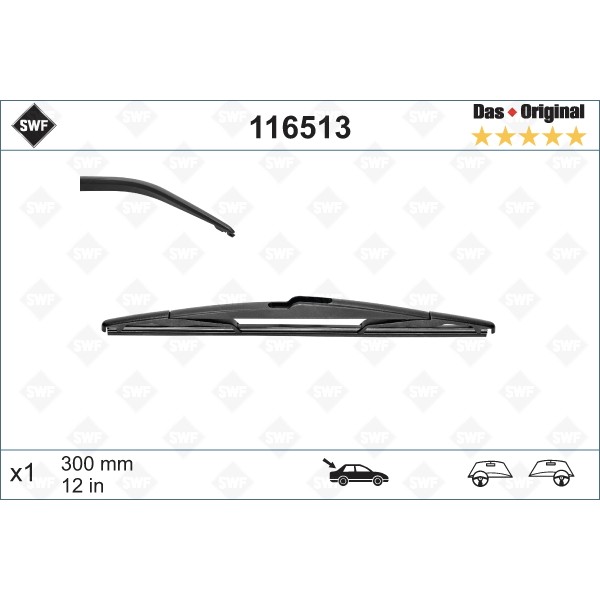 Слика на перо на брисач SWF DAS ORIGINAL REAR 116513 за Mazda 6 Station Wagon (GY) 2.0 DI - 121 коњи дизел