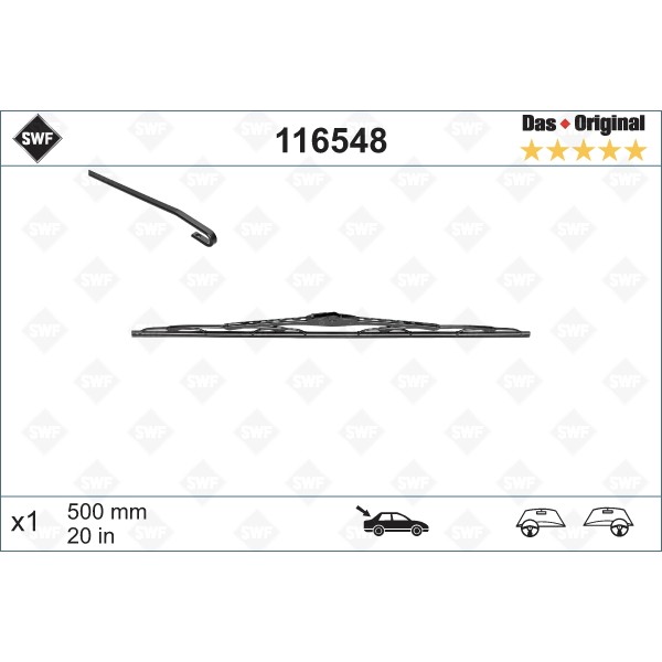 Слика на перо на брисач SWF DAS ORIGINAL REAR 116548 за Renault Laguna 3 Grandtour (KT0-1) 2.0 16V (KT0F, KT0W) - 140 коњи бензин