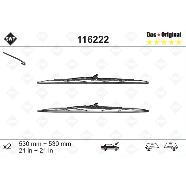 Слика на перо на брисач SWF DAS ORIGINAL SET 116222 за Renault Clio 2 1.4 16V (B/CB0L) - 95 коњи бензин