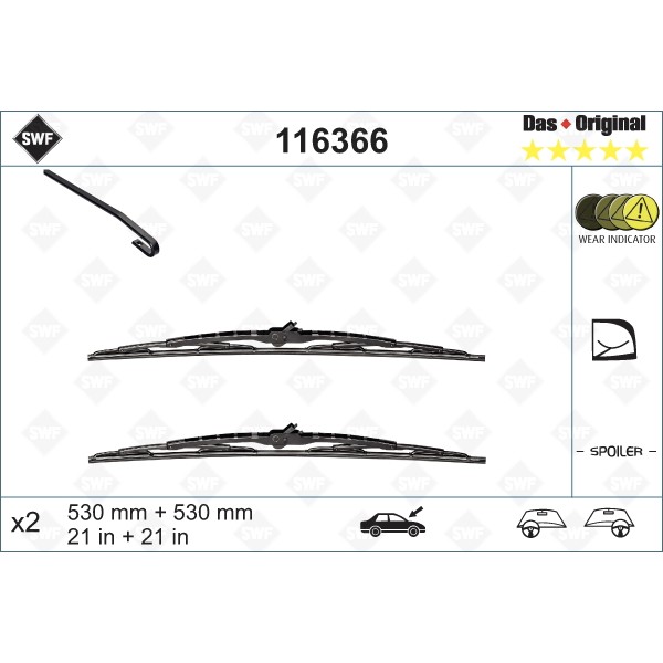 Слика на перо на брисач SWF DAS ORIGINAL SET 116366 за Audi TT Roadster (8N9) 1.8 T quattro - 180 коњи бензин