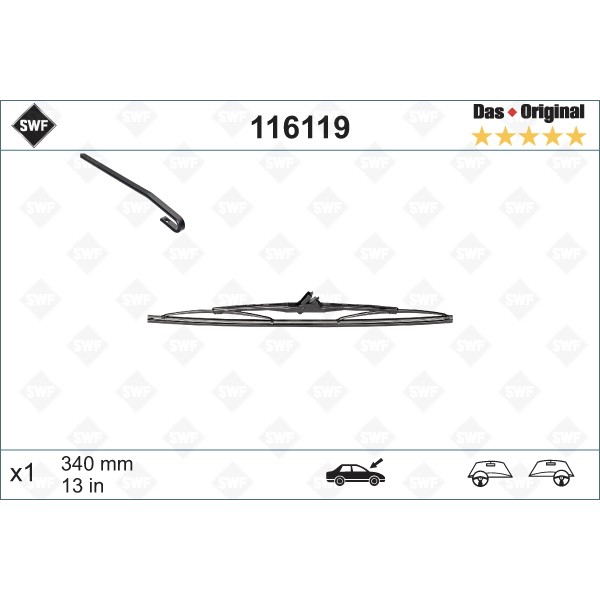 Слика на перо на брисач SWF DAS ORIGINAL SINGLE 116119 за Audi A3 Sportback (8PA) 1.6 TDI - 90 коњи дизел