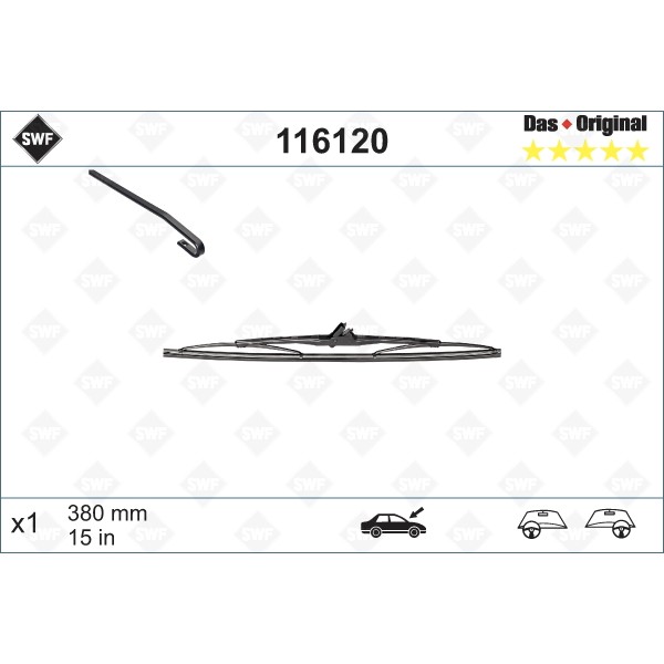 Слика на перо на брисач SWF DAS ORIGINAL SINGLE 116120 за Fiat Ritmo 2 138a 85 - 82 коњи бензин