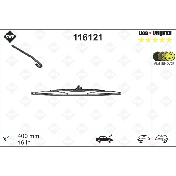 Слика на перо на брисач SWF DAS ORIGINAL SINGLE 116121 за Fiat Panda VAN 169 1.3 JTD - 75 коњи дизел