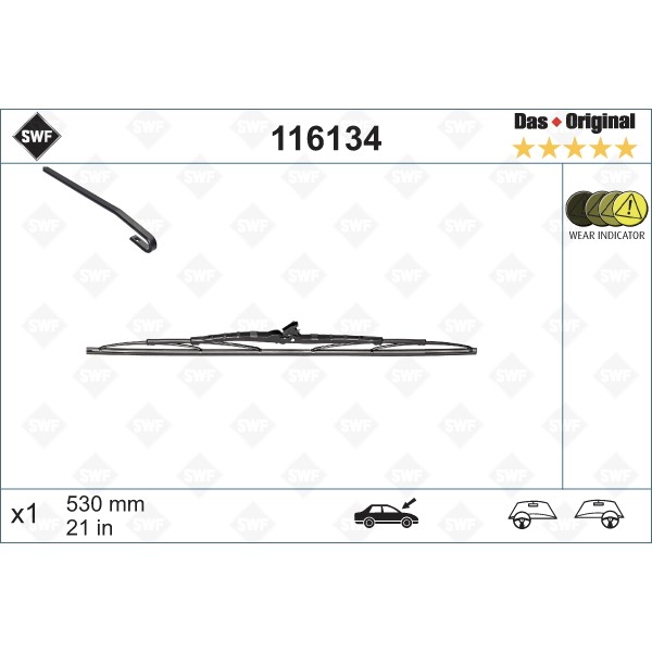 Слика на перо на брисач SWF DAS ORIGINAL SINGLE 116134 за Citroen Jumpy BOX 2.0 HDi 95 - 98 коњи дизел