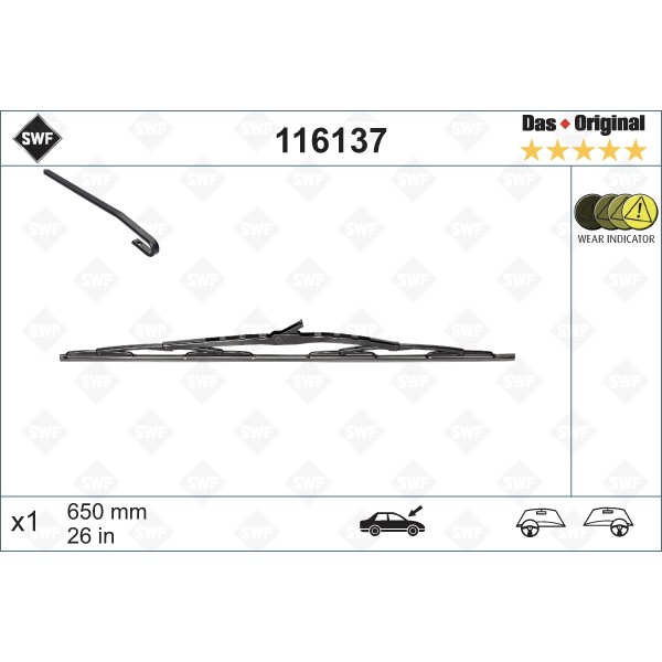 Слика на перо на брисач SWF DAS ORIGINAL SINGLE 116137 за Citroen Jumpy BOX 2.0 HDi 165 - 163 коњи дизел