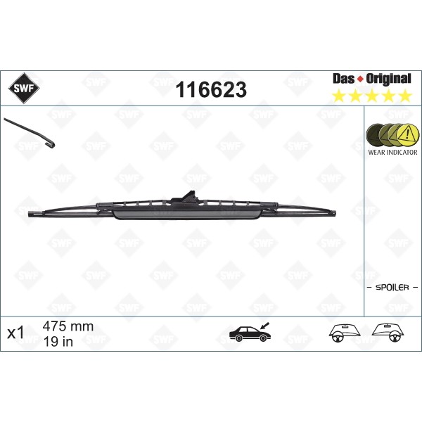 Слика на перо на брисач SWF DAS ORIGINAL SINGLE 116623 за Ford Fiesta 3 (gfj) 1.4 - 71 коњи бензин