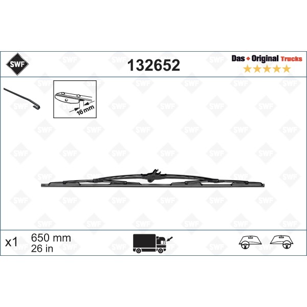 Слика на перо на брисач SWF DAS ORIGINAL TRUCKS 132652 за камион Iveco Eurostar LD 240 E 47 PS - 469 коњи дизел