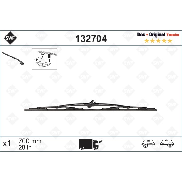 Слика на перо на брисач SWF DAS ORIGINAL TRUCKS 132704 за камион MAN TGA 18.310, 18.320 FC, FLC, FLLC, FLLRC, FLLRW, FLLW, FLRC, FRC - 310 коњи дизел