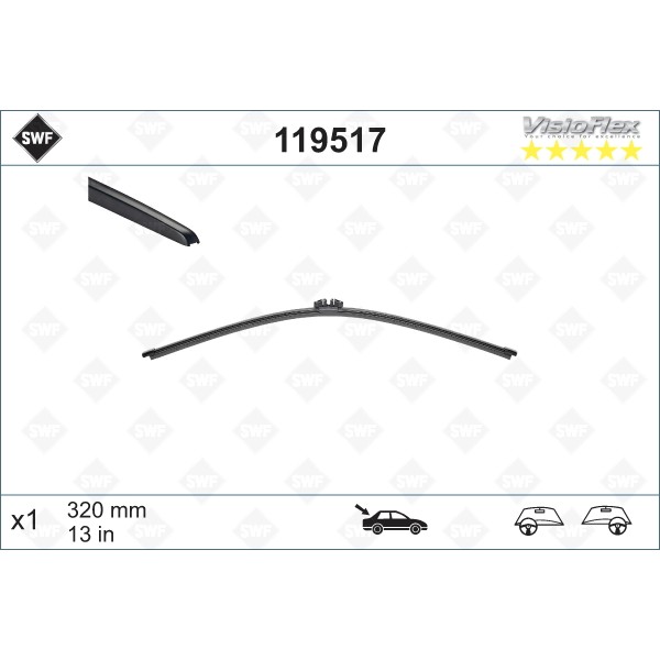 Слика на перо на брисач SWF ORIGINAL VISIOFLEX REAR 119517 за Mercedes A-Class (W177) A 180 d (177.003) - 116 коњи дизел