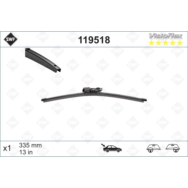 Слика на перо на брисач SWF ORIGINAL VISIOFLEX REAR 119518 за VW Sharan (7N) 2.0 TDI 4motion - 140 коњи дизел