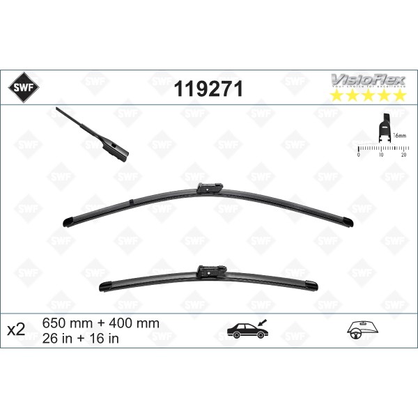 Слика на перо на брисач SWF ORIGINAL VISIOFLEX SET 119271 за BMW X1 F48 xDrive 18 d - 150 коњи дизел