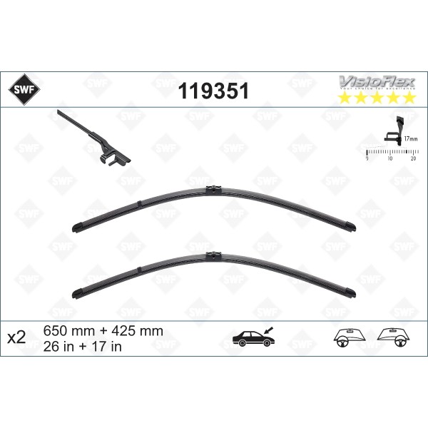 Слика на перо на брисач SWF ORIGINAL VISIOFLEX SET 119351 за BMW 6 Coupe F13 640 d - 313 коњи дизел