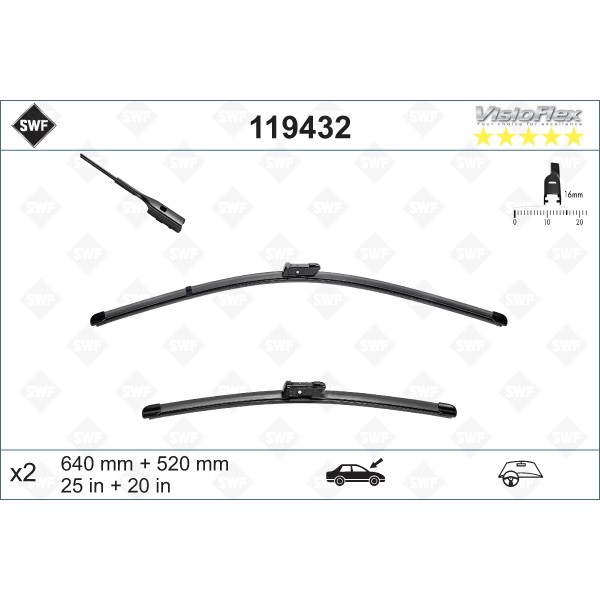 Слика на перо на брисач SWF ORIGINAL VISIOFLEX SET 119432 за Audi A7 Sportback (4GA) 3.0 TDI quattro - 313 коњи дизел