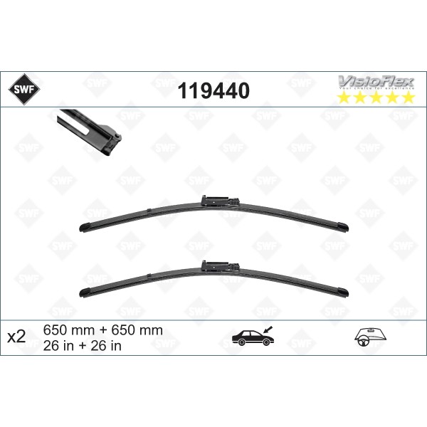 Слика на перо на брисач SWF ORIGINAL VISIOFLEX SET 119440 за Seat Toledo 3 (5P2) 1.6 - 102 коњи бензин