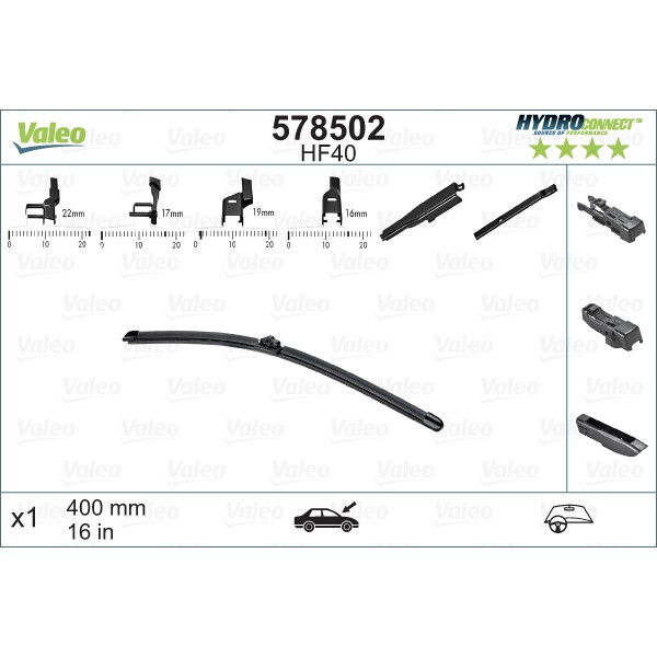 Слика на перо на брисач VALEO HYDROCONNECT 578502 за Citroen C3 II Hatchback 1.6 HDi 110 - 112 коњи дизел