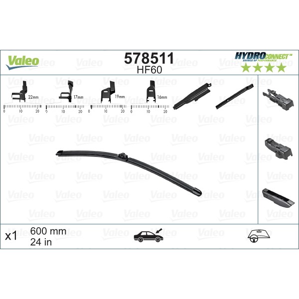 Слика на перо на брисач VALEO HYDROCONNECT 578511 за Audi A3 Sportback (8PA) 1.6 E-Power - 102 коњи Бензин/Етанол