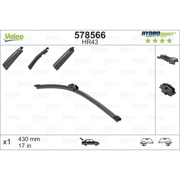 Слика на перо на брисач VALEO HYDROCONNECT 578566 за Mercedes Sprinter 3-t Box (906) 213 CDI (906.611, 906.613) - 129 коњи дизел