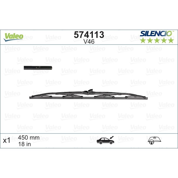 Слика на перо на брисач VALEO SILENCIO CONVENTIONAL SINGLE 574113 за Daihatsu Charade 3 G100,G101,G102 1.0 GTi (G100) - 101 коњи бензин