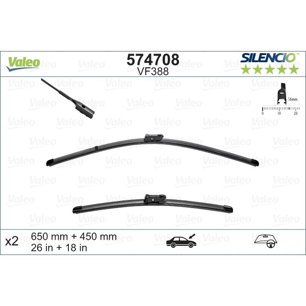 Слика на перо на брисач VALEO SILENCIO FLAT BLADE SET 574708 за VW Golf 7 (5G1) 2.0 GTI - 210 коњи бензин