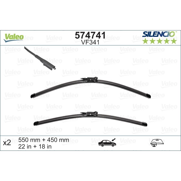 Слика на перо на брисач VALEO SILENCIO FLAT BLADE SET 574741 за Fiat Stilo Multi Wagon 192 1.6 16V - 105 коњи бензин