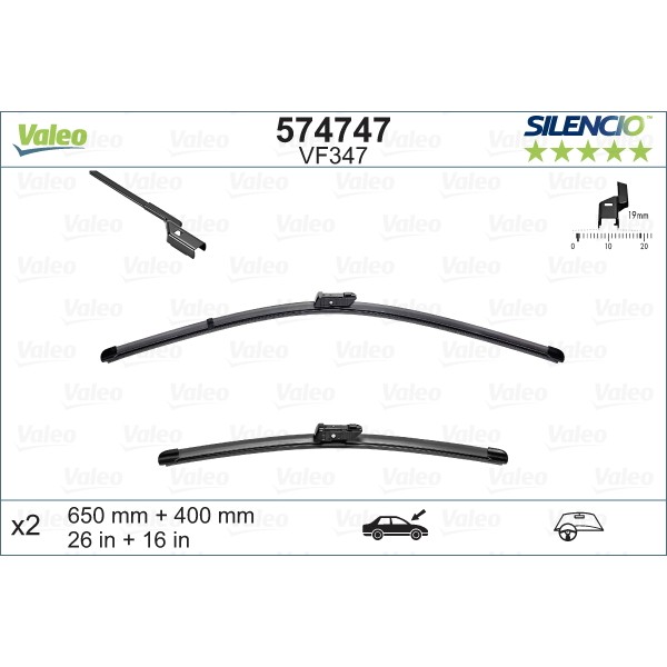 Слика на перо на брисач VALEO SILENCIO FLAT BLADE SET 574747 за Peugeot 2008 1.4 HDi - 68 коњи дизел