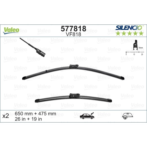 Слика на перо на брисач VALEO SILENCIO FLAT BLADE SET 577818 за VW Arteon (3H7) 2.0 TDI 4motion - 190 коњи дизел