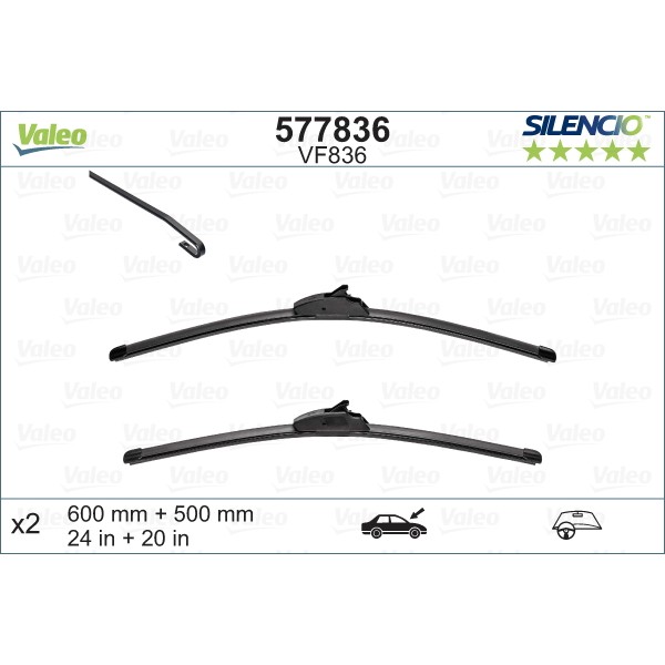 Слика на перо на брисач VALEO SILENCIO FLAT BLADE SET 577836 за BMW X5 F15 sDrive 25 d - 231 коњи дизел