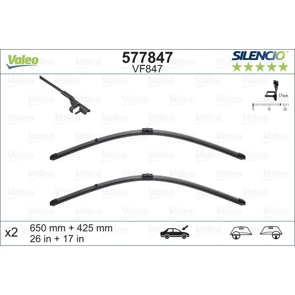 Слика на перо на брисач VALEO SILENCIO FLAT BLADE SET 577847 за BMW 6 Coupe F13 650 i xDrive - 449 коњи бензин