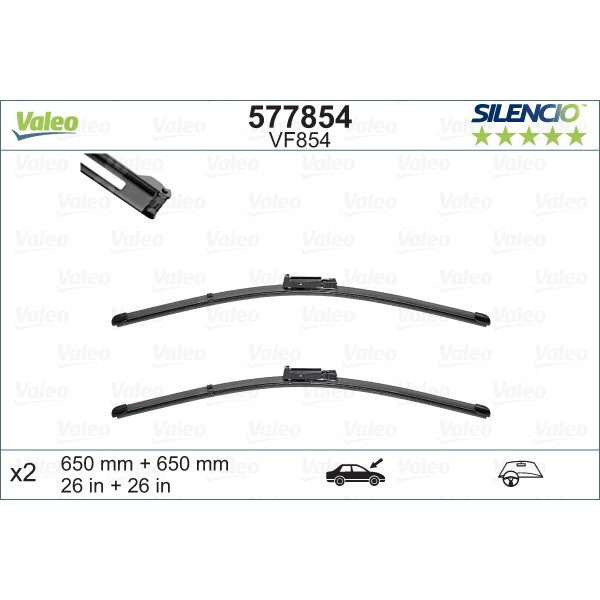 Слика на перо на брисач VALEO SILENCIO FLAT BLADE SET 577854 за Seat Toledo 3 (5P2) 1.6 - 102 коњи бензин