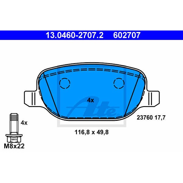 Слика на плочки ATE 13.0460-2707.2 за Alfa Romeo 159 Sedan 1.8 MPI - 140 коњи бензин