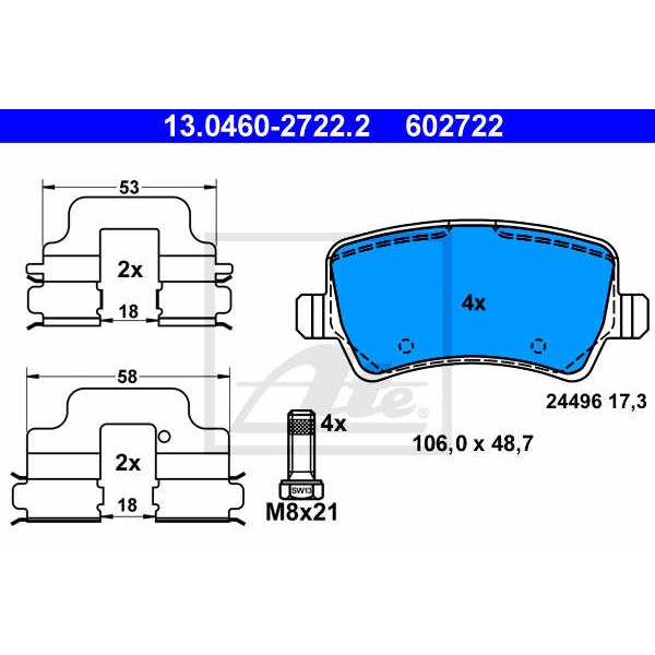 Слика на плочки ATE 13.0460-2722.2 за Volvo V60 T4F - 180 коњи Бензин/Етанол