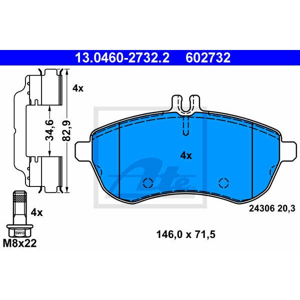 Слика на плочки ATE 13.0460-2732.2 за Mercedes C-class Estate (s204) C 280 (204.254) - 231 коњи бензин