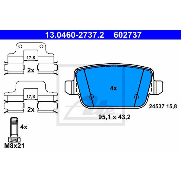 Слика на плочки ATE 13.0460-2737.2 за Volvo XC 70 Estate D4 AWD - 181 коњи дизел