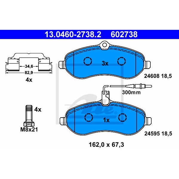 Слика на плочки ATE 13.0460-2738.2 за Peugeot Expert Tepee (VF3V) 1.6 HDi 90 8V - 90 коњи дизел