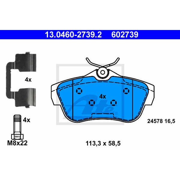 Слика на плочки ATE 13.0460-2739.2 за Peugeot Expert Tepee (VF3V) 1.6 HDi 90 8V - 90 коњи дизел