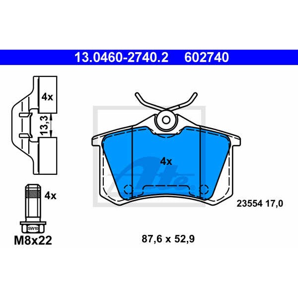 Слика на плочки ATE 13.0460-2740.2 за Renault Scenic 3 (JZ0-1) 1.6 16V Bifuel - 110 коњи Бензин/Автогаз (LPG)