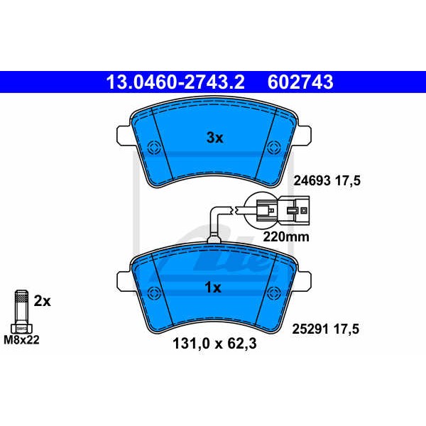 Слика на плочки ATE 13.0460-2743.2 за Renault Kangoo (KW0-1) 1.6 16V LPG - 106 коњи Бензин/Автогаз (LPG)