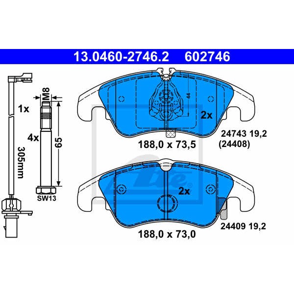 Слика на плочки ATE 13.0460-2746.2 за Audi A4 Avant (8K5, B8) 1.8 TFSI - 170 коњи бензин