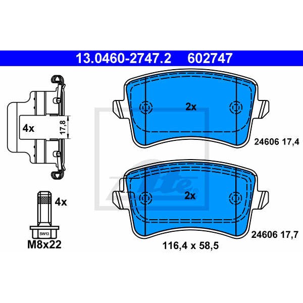 Слика на плочки ATE 13.0460-2747.2 за Audi A4 Avant (8K5, B8) 1.8 TFSI - 170 коњи бензин