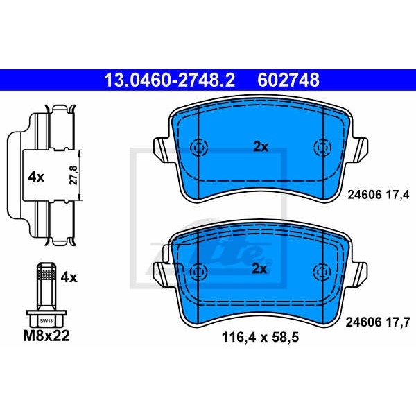 Слика на плочки ATE 13.0460-2748.2 за Audi A5 (8T3) 2.0 TDI - 177 коњи дизел