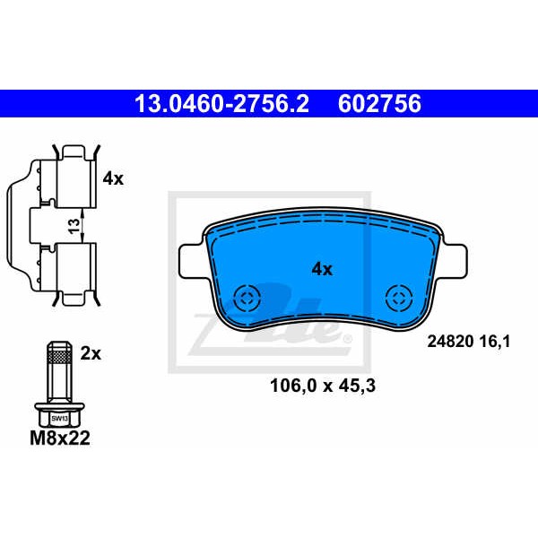 Слика на плочки ATE 13.0460-2756.2 за Renault Megane 3 Grandtour 1.5 dCi (KZ0C, KZ1A) - 90 коњи дизел