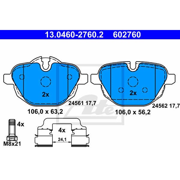 Слика на плочки ATE 13.0460-2760.2 за BMW X3 (G01) xDrive 30 i - 252 коњи бензин