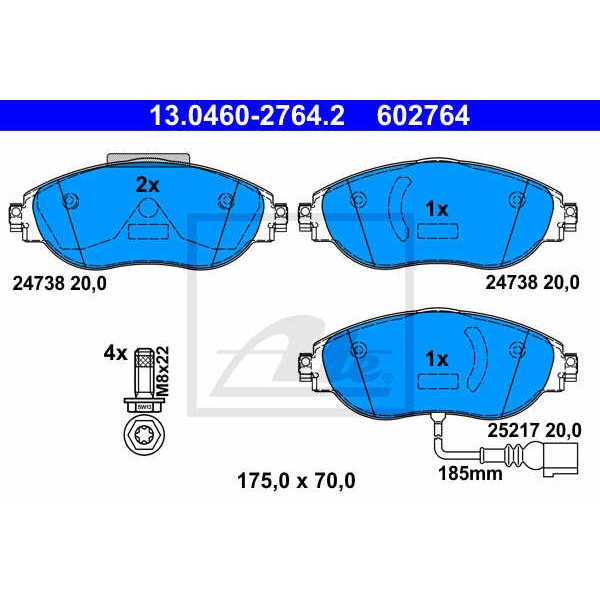 Слика на плочки ATE 13.0460-2764.2 за VW Passat 7 Sedan (362) 1.4 TSI - 122 коњи бензин