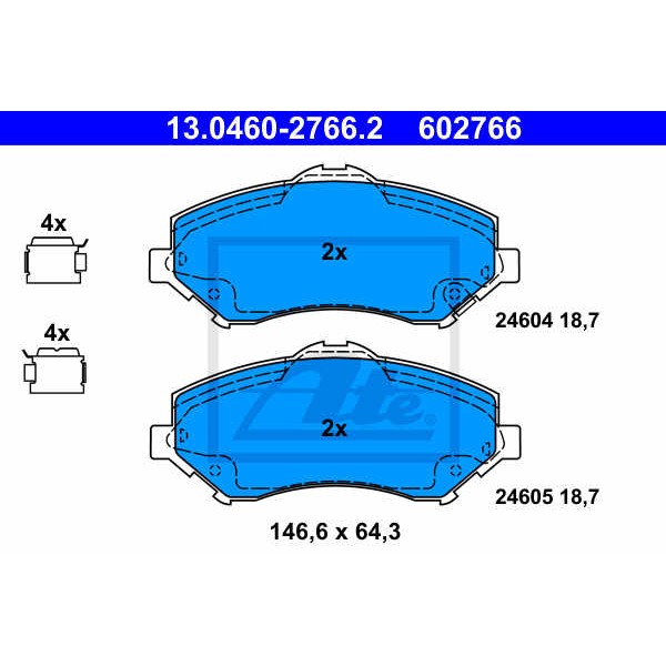 Слика на плочки ATE 13.0460-2766.2 за CHRYSLER TOWN COUNTRY RT 3.6 Flexfuel - 287 коњи Бензин/Етанол