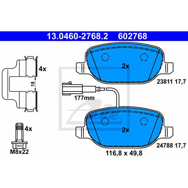 Слика на плочки ATE 13.0460-2768.2 за Alfa Romeo Giulietta (940) 2.0 JTDM - 170 коњи дизел