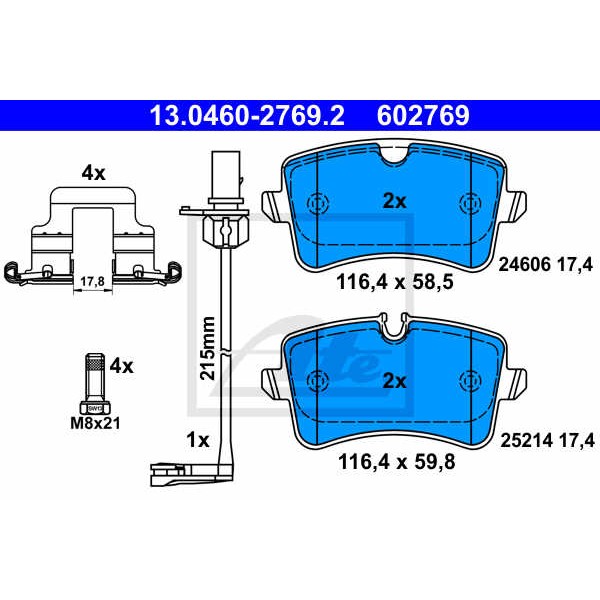 Слика на плочки ATE 13.0460-2769.2 за Audi A6 Sedan (4G2, C7) 3.0 TFSI quattro - 310 коњи бензин